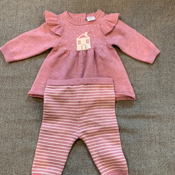 DEUX PAR DEUX House Intarsia Knit Frilled Tunic & Legging Set, Mauve - Picture 5 of 6